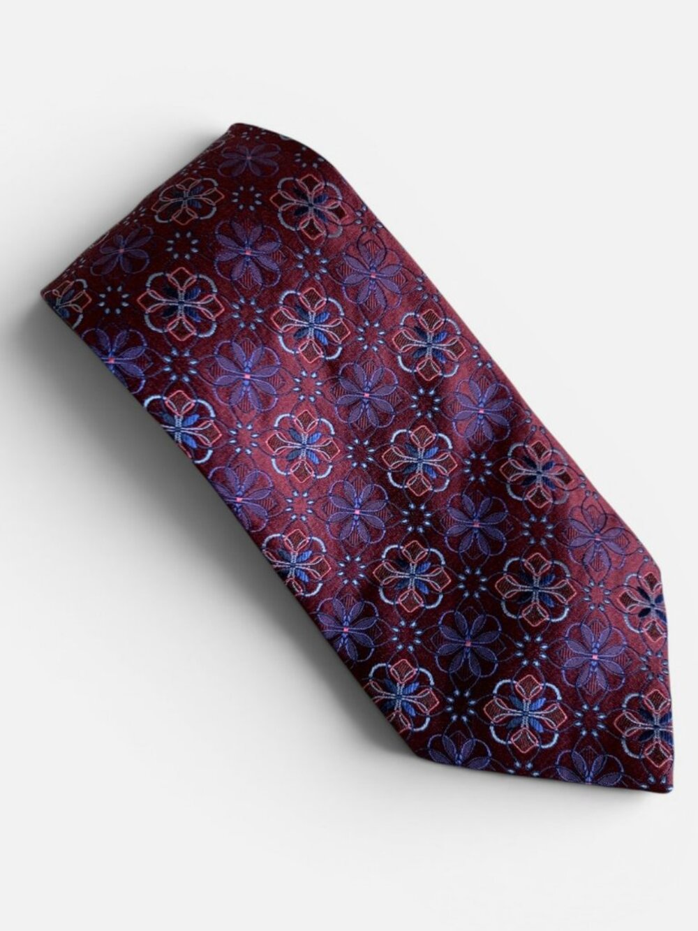 Ermenegildo Zegna Silk Tie Burgundy Blue Floral Medallion Made in Italy